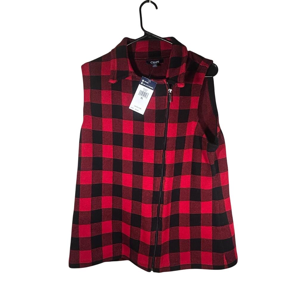 New With Tags Chaps 100% Cotton Buffalo Plaid Full Zip Vest, Size XL